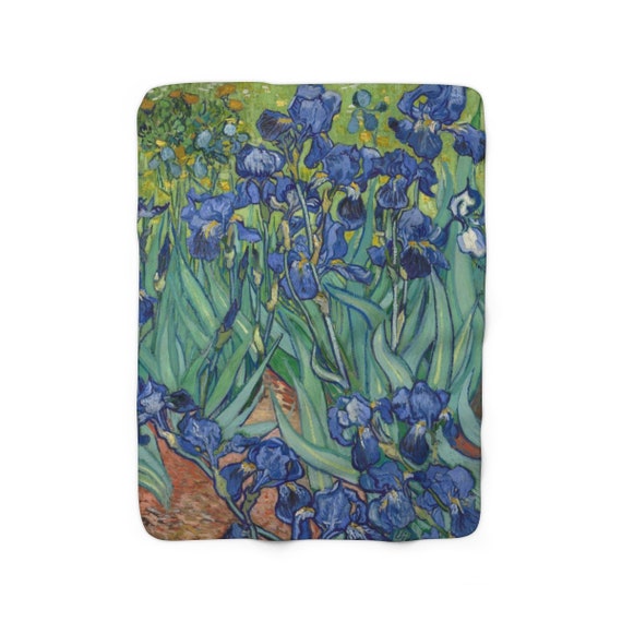 Irises, Sherpa Fleece Blanket, Vintage, Antique Painting, Vincent Van Gogh, 1890, 50"x60"