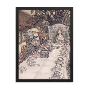 Alice At The Tea Party, 18&quot; x 24&quot; Framed Giclée Poster, Black Wood Frame, Acrylic Covering, Arthur Rackham, Alice In Wonderland