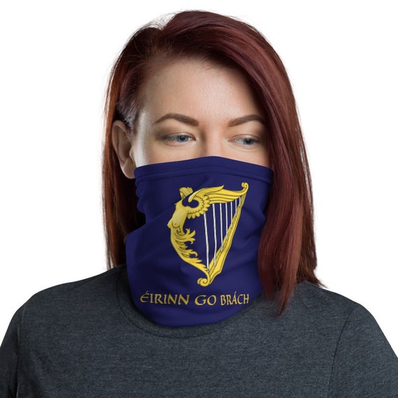 Eirinn Go Brach, Neck Gaiter, Blue Harp Flag, Coat Of Arms, Irish Pride, Headband, Bandana