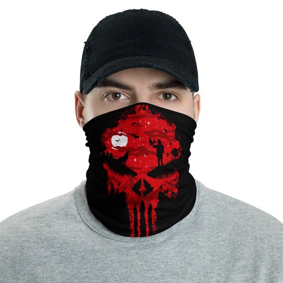 Red Night Skull, Neck Gaiter, Full Moon, Wolf, Headband, Bandana