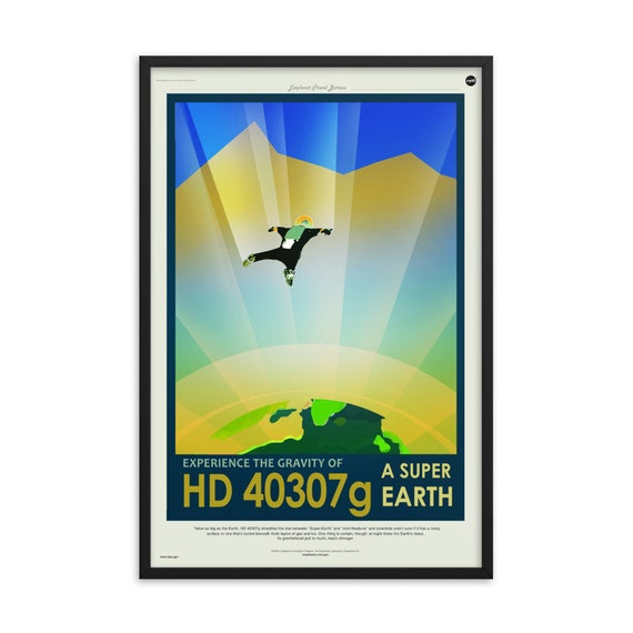 Exoplanet Travel Bureau #3 of 7, 24" x36" Framed Giclée Poster, Black Wood Frame, Acrylic Covering, Fake Retro Style NASA Travel Poster