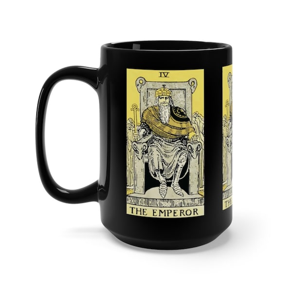 The Emperor, Black 15oz Ceramic Mug, Tarot Card, Major Arcana, From Vintage Rider-Waite Deck, Coffee, Tea