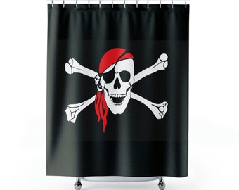 Pirate Flag, Shower Curtain, Jolly Roger With Red Bandanna & Eye Patch
