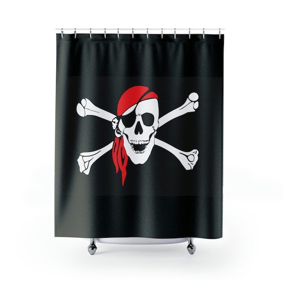 Pirate Flag, Shower Curtain, Jolly Roger With Red Bandanna & Eye Patch