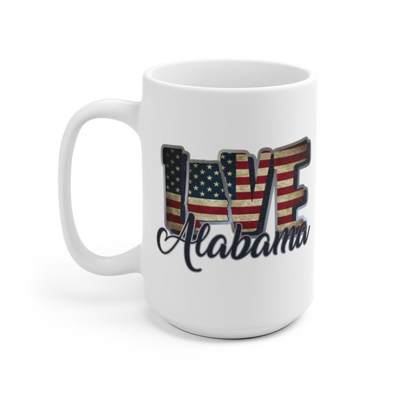 Love Alabama, Large White Ceramic Mug, Vintage Retro Flag, Patriotic,Patriotism, United States, Coffee, Tea