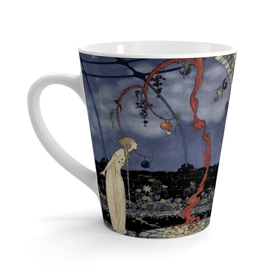 Old French Fairy Tales v2, White 12oz Ceramic Latte Mug, Vintage Illustration, Virginia Frances Sterrett, 1920, Coffee, Tea