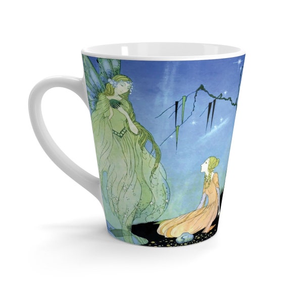 Old French Fairy Tales, White 12oz Ceramic Latte Mug, Vintage Illustration, Virginia Frances Sterrett, 1920, Coffee, Tea