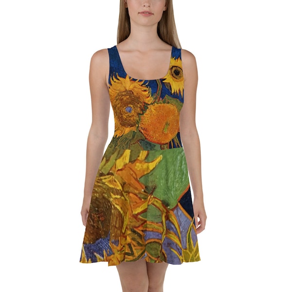 Six Sunflowers, Skater Dress, Vintage Painting, Vincent Van Gogh, 1888