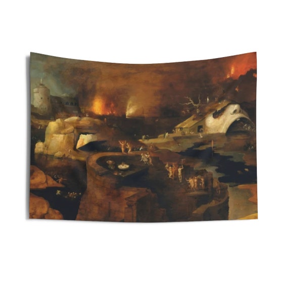 Descent Into Hell, 36"x26" Indoor Wall Tapestry, Painting By Follower Of Hieronymus Bosch, Circa 1550, Wall Decor, Room Decor