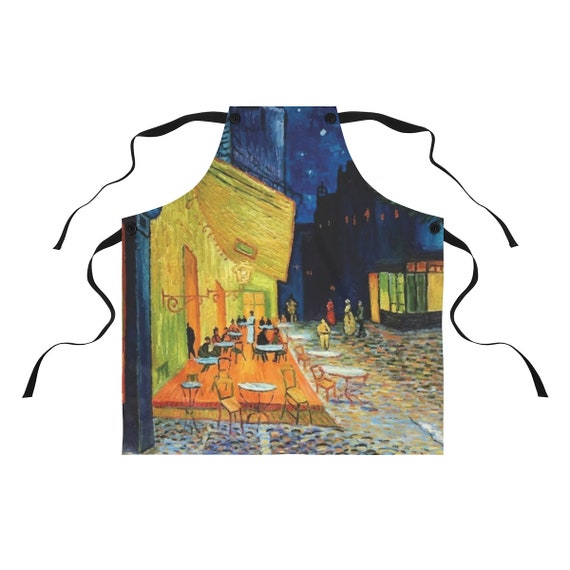夜のカフェテラス、クッキングエプロン、ヴィンテージ絵画