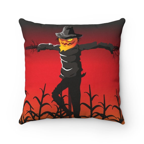 Scarecrow In Wheat Field Square Pillow, Jack-O-Lantern, Halloween, All Hallows Eve