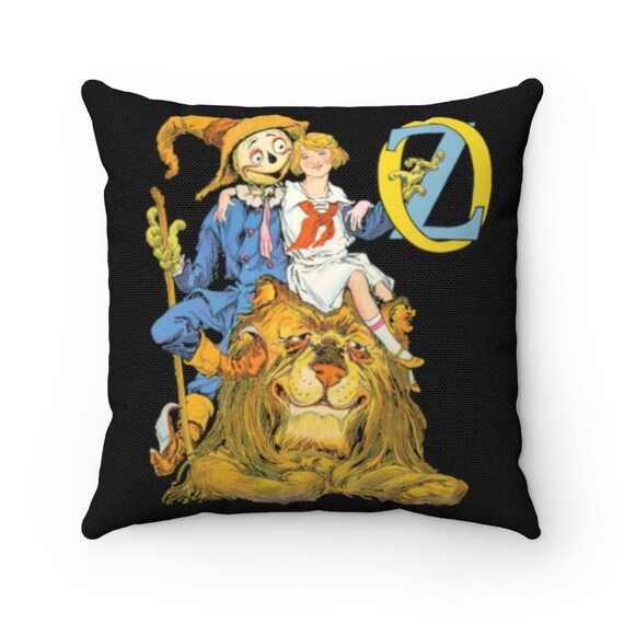 Dorothy, The Scarecrow & The Cowardly Lion, Black Square Pillow, Wizard Of Oz