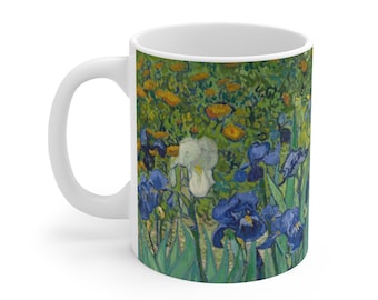 Irises, White Ceramic Mug, 11oz & 15oz, Vincent Van Gogh, Coffee, Tea