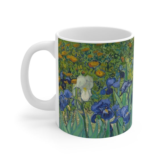 Irises, White Ceramic Mug, 11oz & 15oz, Vincent Van Gogh, Coffee, Tea