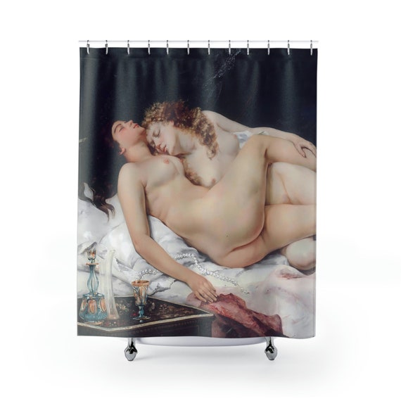 Victorian Lesbians, Shower Curtain, Vintage Painting, Gustave Courbet, 1866, Pride Month