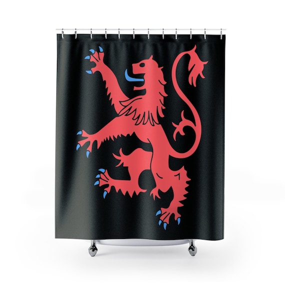 Lion Rampant Of Scotland On Black, Shower Curtain, Royal Banner Of The Royal Arms of Scotland, Scottish Pride