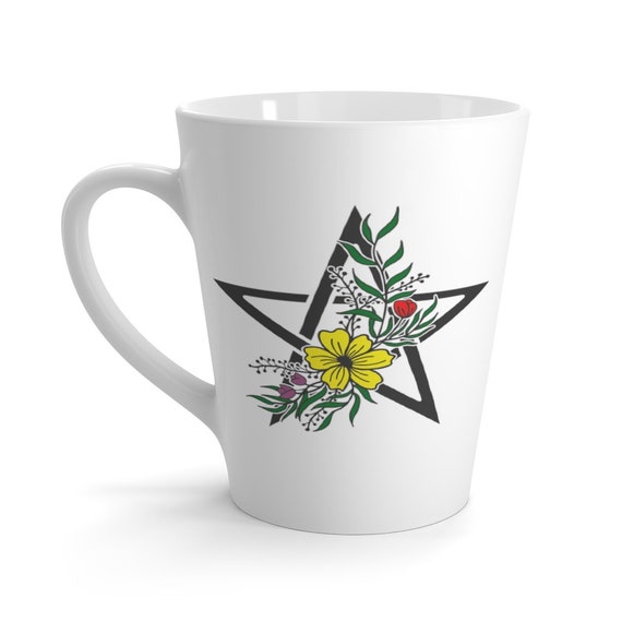 Pentagram Wild Flowers Latte Mug, Magick, Pagan, Wicca, Witch, Witchcraft, Christian Religion