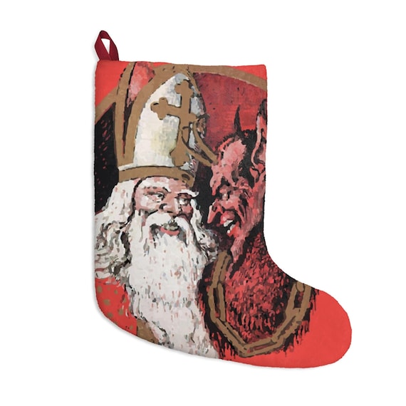 St. Nicholas & Krampus, Christmas Stocking, Vintage Image, German Postcard, XMAS Gift