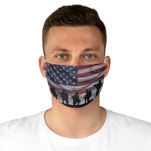 Soldats américains, masque facial en tissu, lavable, réutilisable, drapeau américain, patriotique, patriotisme, armée américaine