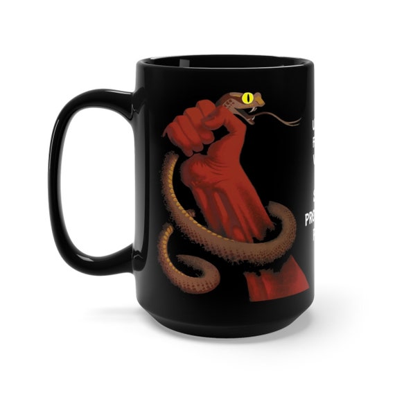 Uproot Fascist Vipers, Black 15oz Ceramic Mug, 1937 Soviet Propaganda Poster, Activism, Coffee, Tea