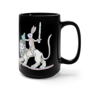 Medieval Rabbit vs Snail Man Mug: Marginalia Art, Black Ceramic 15oz