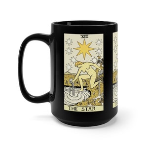 De ster, zwarte 15oz keramische mok, Tarot Kaart, Major Arcana, Van Vintage Rider-Waite Deck, Koffie, Thee