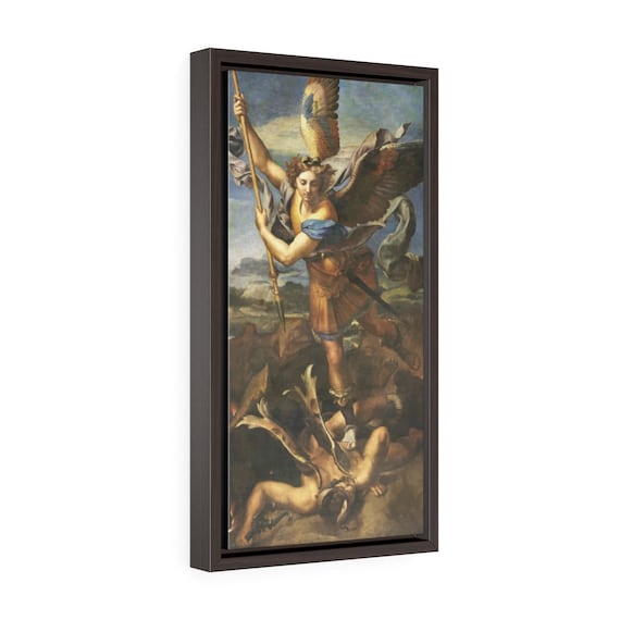 Archangel Michael Defeats Lucifer, 10"x20" Framed Canvas Print, Raphael, Christian Religion