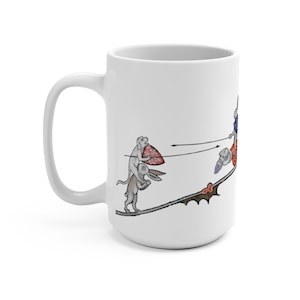 Medieval Jousting Rabbit White 15oz Ceramic Mug, From Medieval Manuscript, Marginalia, Coffee, Tea