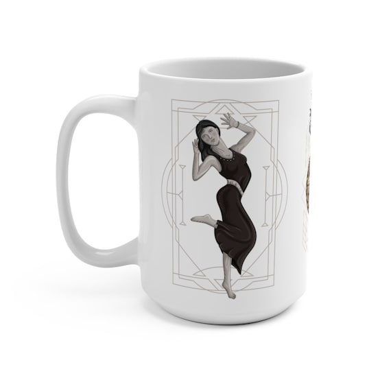 Art Deco Dancer, White 15oz Ceramic Mug, Vintage Retro Style Design, Coffee, Tea