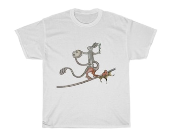 Medieval Rabbit Rides Monkey Dragon T-shirt, Light Colors, From A Medieval Manuscript, Marginalia