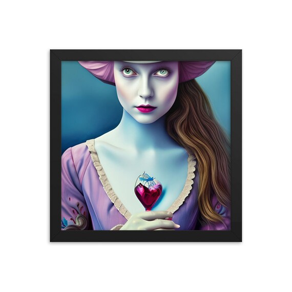 Queen Of Hearts, 12"x12" Framed Giclée Poster, Black Wood Frame, Acrylic Covering, Alice In Wonderland