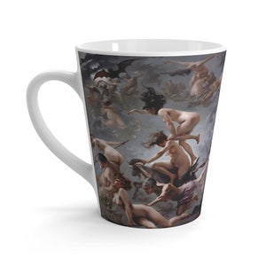 Witches Going To Their Sabbath, 12oz Latte Mug, Halloween, , Vintage Painting, Luis Ricardo Falero, 1878, Witchcraft