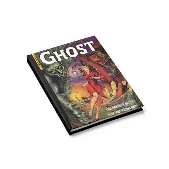 Ghost Comics, Hardcover Journal, Ruled Line, Opens Flat, Vintage Horror Comic Cover, Notebook