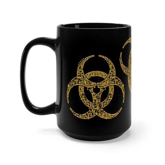 Electronic Bio-hazard, Black 15oz Ceramic Mug, Retro Geeky Image