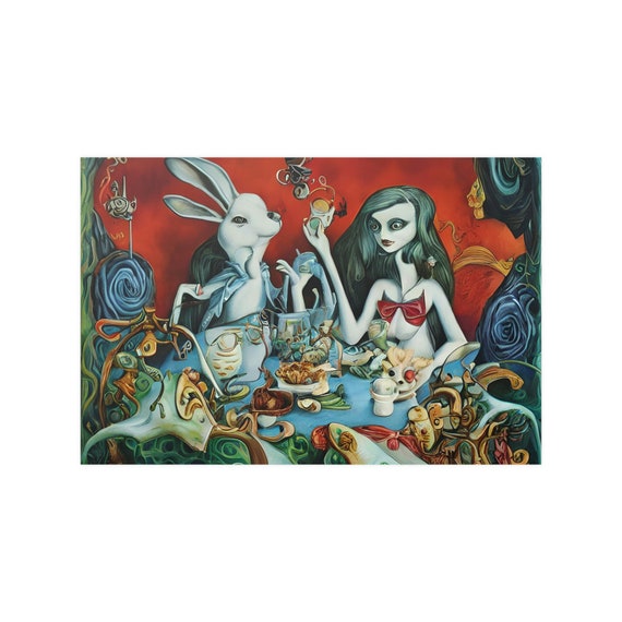 Alice At The Tea Party, 18"x12" Satin Poster, Surreal, Alice, Wonderland, Surreal, Surrealism, Fantasy