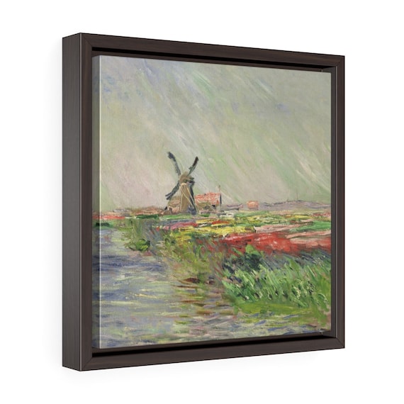 Tulip Field In Holland, 12"x12" Framed Canvas Print, Claude Monet, Impressionism