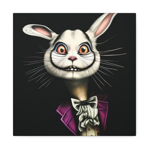 Cheshire White Rabbit Portrait: Alice in Wonderland Canvas Print