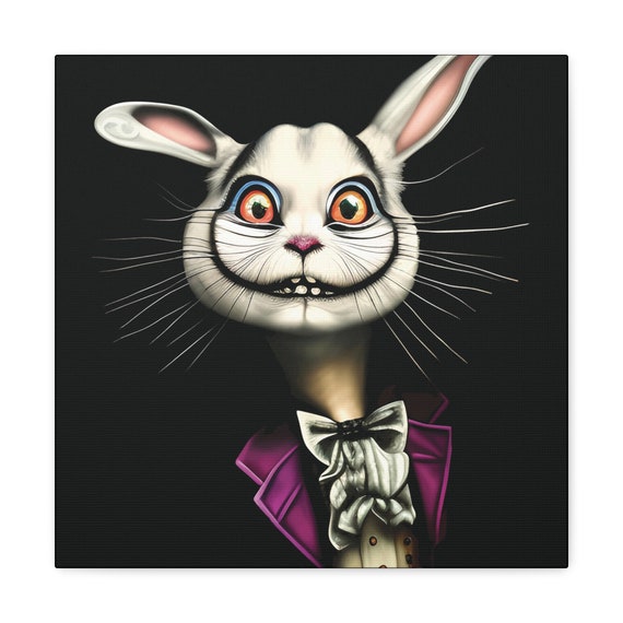 Portrait Of The Cheshire White Rabbit, Canvas Print, Alice In Wonderland, Alice, Wonderland, Cheshire Cat