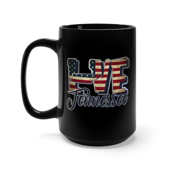 I Love Tennessee, Large Black Ceramic Mug, Vintage Retro Flag, Patriotic, Patriotism, United States, Coffee, Tea