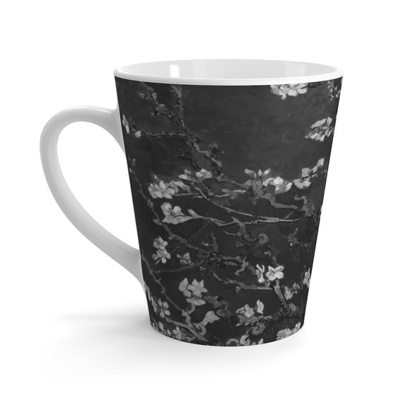 Almond Blossoms On Black 12oz Latte Mug, Vincent Van Gogh, 1890