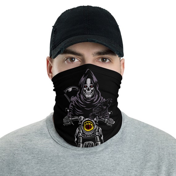 Death Rides A Pale Bike, Neck Gaiter, Death, Grim Reaper, Black Cowl, Motorcycle, Raven, Scythe, Headband, Bandana, Christian Religion