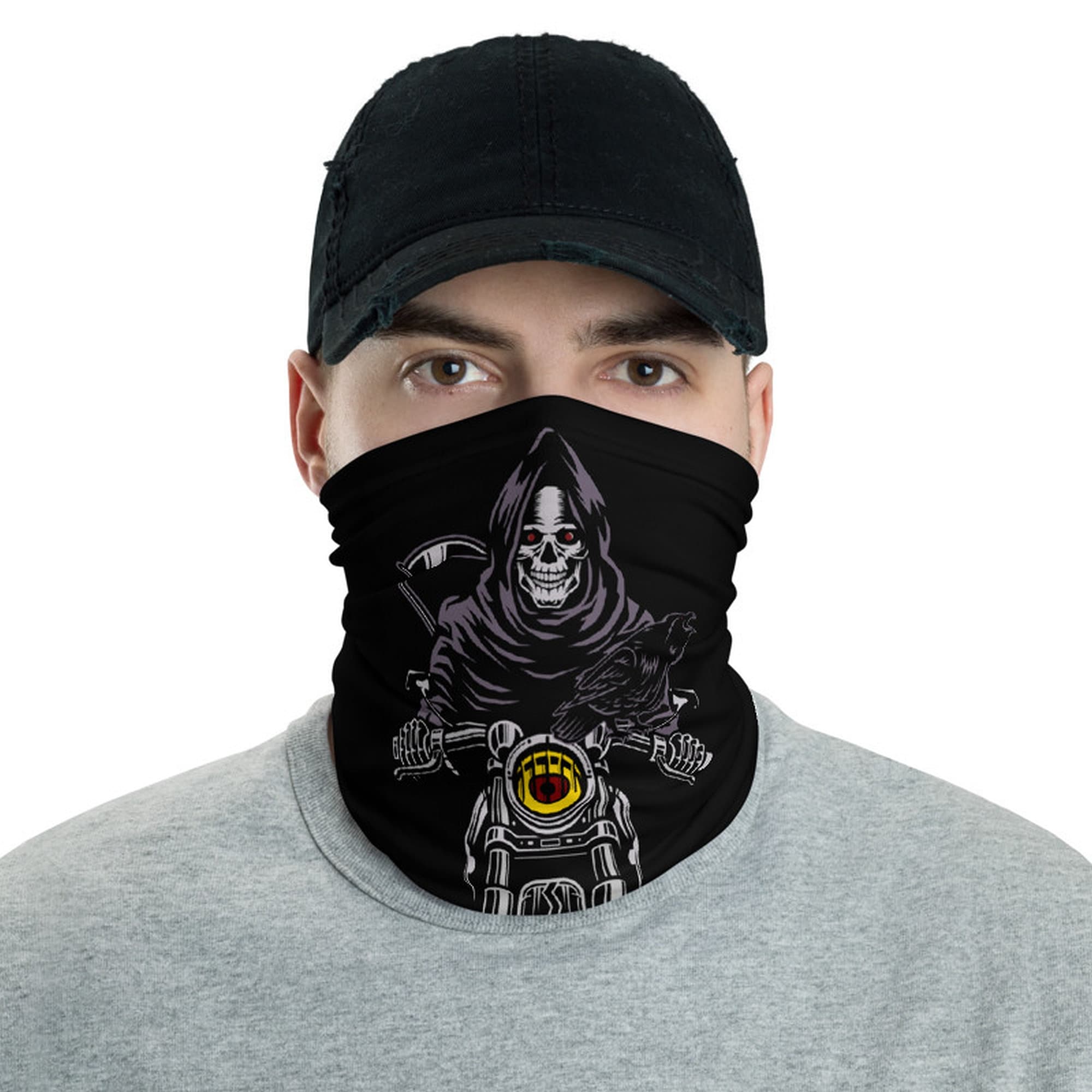 Death Rides A Pale Bike, Neck Gaiter, Death, Grim Reaper, Black Cowl