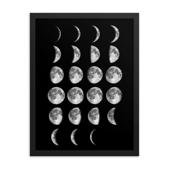 Moon Phases, 18" x 24" Framed Giclée Poster, Black Wood Frame, Acrylic Covering, Astronomy, Space, Room Decor