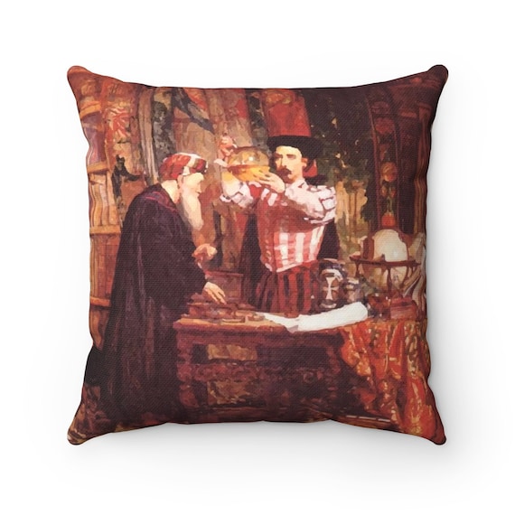 The Alchemist, Square Pillow, Vintage Painting, William Fettes Douglas, 1853