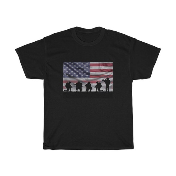 American Soldiers, Black 100% Cotton T-Shirt, Sizes Up To 3XL, Flag, Patriotic, Patriotism, U.S. Military