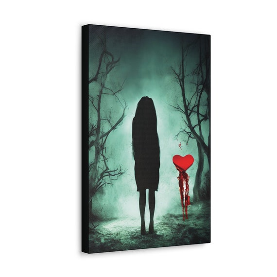 出血ハートのキャンバスプリント：ダーク・ウィッチクラフト・アート
