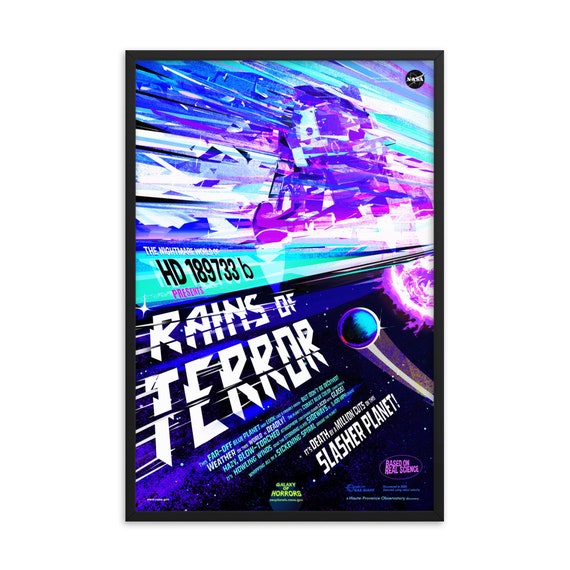 Rains Of Terror, 24" x36" Framed Giclée Poster, Black Wood Frame, Acrylic Covering, Fake Vintage/Retro Style NASA Movie Poster