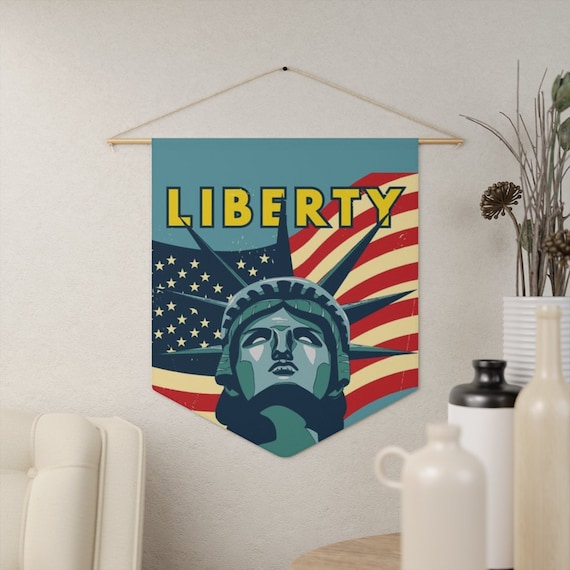 Liberty, 18"x21" Indoor Wall Pennant. Vintage Mid-century Poster, Statue Of Liberty, Activism