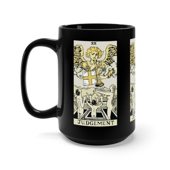 Judgement, Black 15oz Ceramic Mug, Tarot Card, Major Arcana, From Vintage Rider-Waite Deck, Coffee, Tea