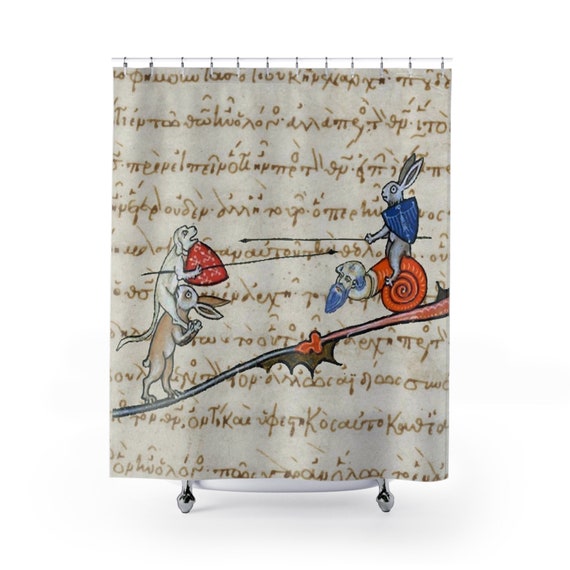 Medieval Jousting Rabbit, 71"x74" Shower Curtain, Marginalia From Medieval Manuscript, Historical